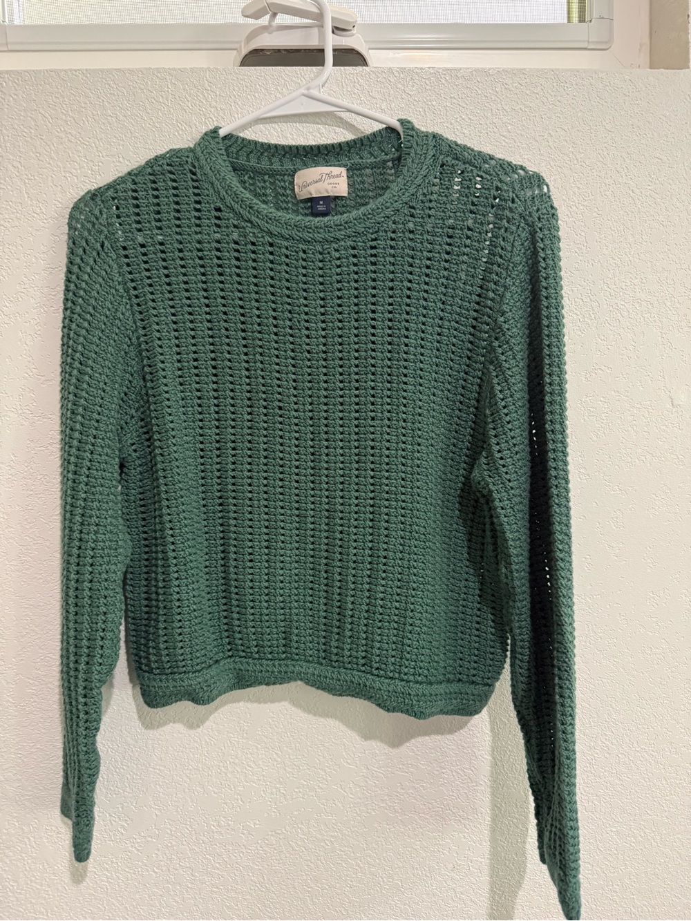 Universal Thread Forest Green Crochet Crewneck Sweater